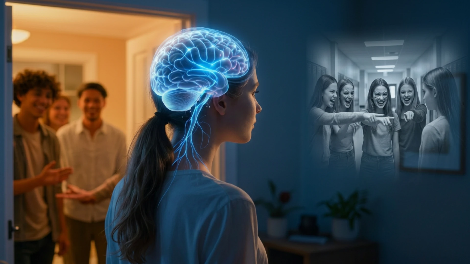 Representação científica mostrando a atualização de modelos emocionais pelo cérebro humano.